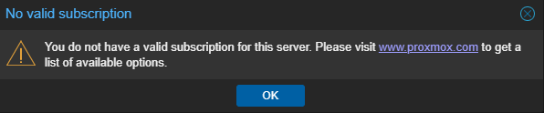 Proxmox: You do not have a valid subscription for this server.