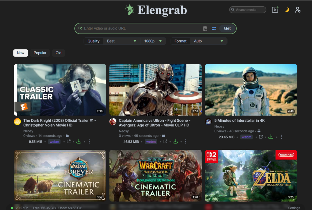 Elengrab 0.26.0 - темная тема