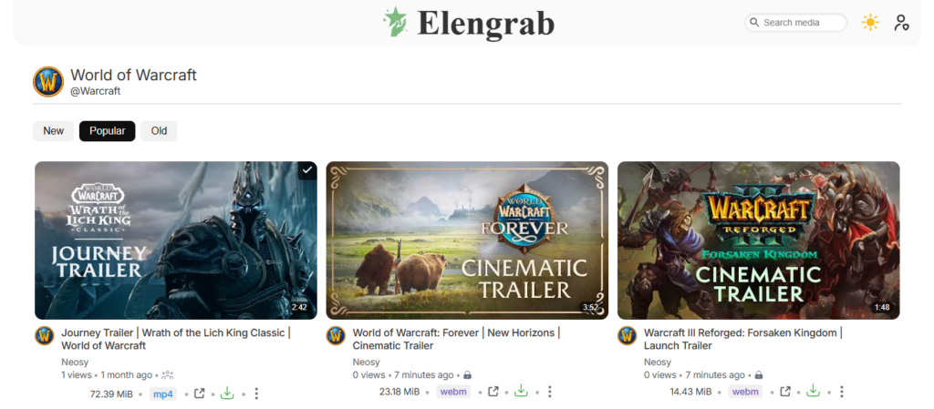 Elengrab - интерфейс каналов, светлая тема